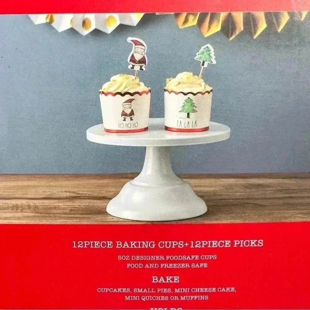 24 pc SET - Rae Dunn Cute Baking Cup SET - 12 baking Cups & 12 Holiday Picks